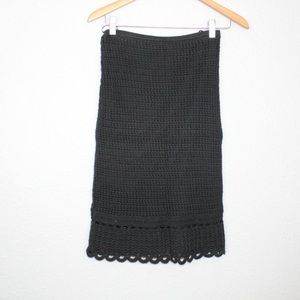 Etcetera Black Crochet Knit Pencil Midi Skirt